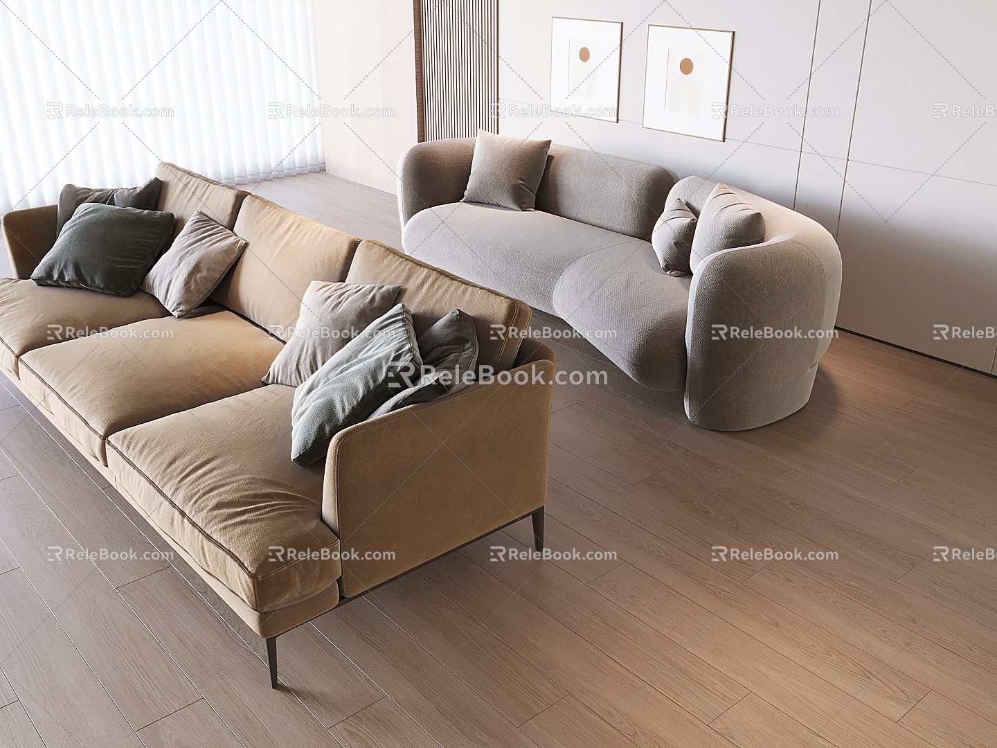 Sofa Leisure Sofa Soft Bag Sofa Pillow Fabric Sofa Multi-Person Sofa 3d model