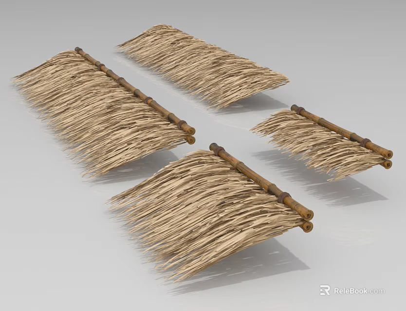 Thatch Sunshade with Bamboo Frame in Various Sizes for Outdoor Use 3d model 