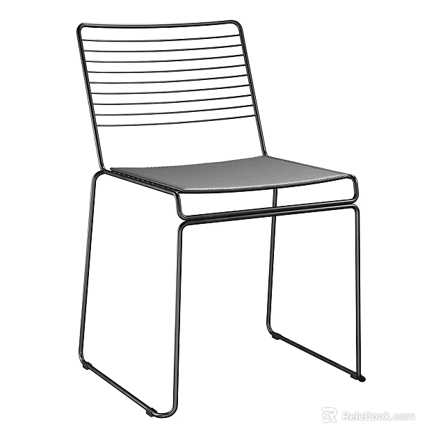 Modern Single Chair With Metal Frame And Minimalist Linear Backrest Design 3d model 