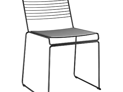 Modern Single Chair With Metal Frame And Minimalist Linear Backrest Design 3d model