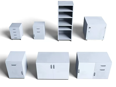 White Storage Cabinets And Shelf Units With Open Shelves Drawers And Door Designs 3d model