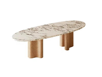 Elegant Oval Dining Table With Marble Top And Brass Cylindrical Legs 3d model