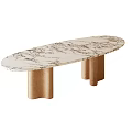 Elegant Oval Dining Table With Marble Top And Brass Cylindrical Legs