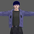 Man in Purple Jacket and Black Cargo Pants with Arms Outstretched 3d model