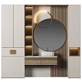 Modern Bathroom Sink Vanity With Round Gold Framed Mirror And LED Lighting