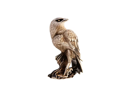 Hand Carved Eagle Sculpture In Standing Pose With Detailed Feather Texture And Base 3d model