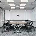Conference Room Interior With Long Table Black Chairs Large Screen Apple Logo And Whiteboard Notes 3d model