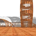 Wooden Tower With Unique Design And Base Platform Featuring Dome Roof 3d model