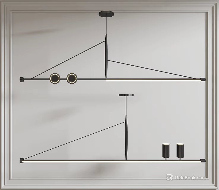 Modern Geometric Black Metal Linear Ceiling Chandelier with Sleek Structure Design 3d model