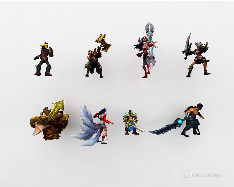 Diverse Game And Movie Character Figurines With Unique Outfits And Weapons 3d model 