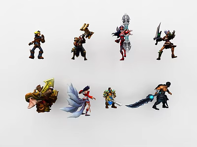 Diverse Game And Movie Character Figurines With Unique Outfits And Weapons 3d model