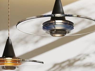 Modern Hanging Pendant Light With Black Cone Top Transparent Shade Colorful Accents And Shadow Effects 3d model