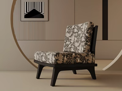 Modern Lounge Chair With Floral Pattern Fabric And Dark Wooden Frame In Minimalist Interior 3d model