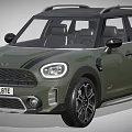 Olive Green Mini Countryman SUV With Black Roof Stripes UK License Plate And Black Wheels