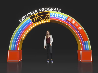 Rainbow Colored Explorer Program 2023 Archway With Person Standing Under 3d model