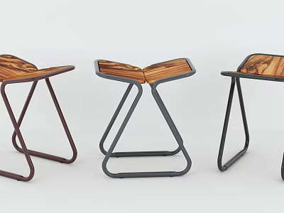 Modern Wooden Stools With Metal Frames In Various Colors And Sleek Modern Design 3d model