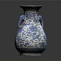 Traditional Blue And White Dragon Pattern Vase With Elephant Ear Handles Sculpture Carving