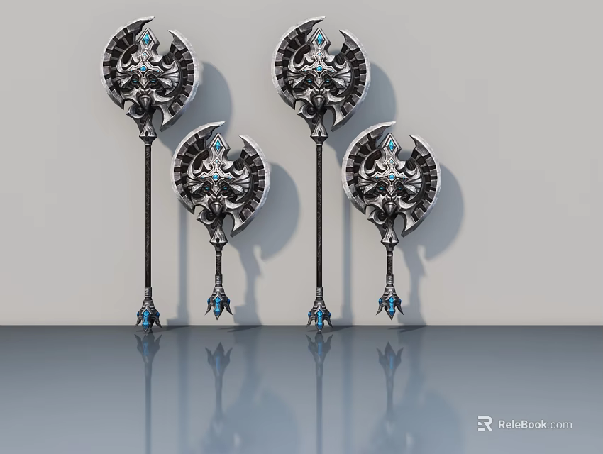 Elegant Swing Door Decorative Handles With Metal Design And Blue Gem Accents 3d model 