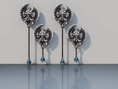 Elegant Swing Door Decorative Handles With Metal Design And Blue Gem Accents 3d model