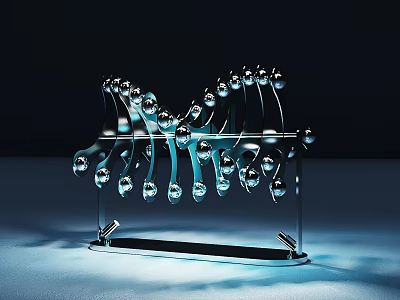 Modern Art Installation with Metal Spheres and Wave Like Structure Light Shadow Effects 3d model