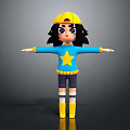 Game and Movie Character With Yellow Cap Black Hair Blue Sweater Yellow Star Arms Outstretched