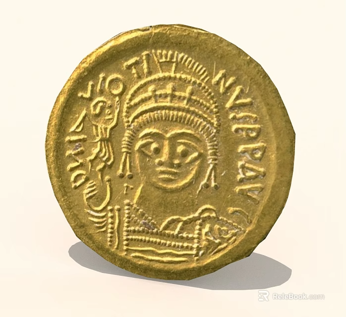 Ancient Golden Coin With Detailed Portrait And Decorative Inscriptions On Surface 3d model 