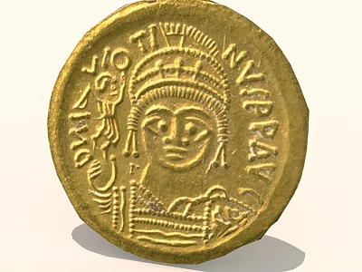 Ancient Golden Coin With Detailed Portrait And Decorative Inscriptions On Surface 3d model