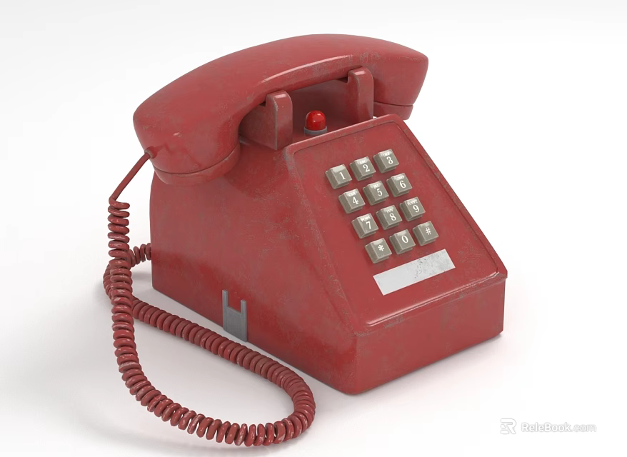 Red Retro Landline Phone Classic Digital Communication Device With Vintage Design And Coiled Cord 3d model 