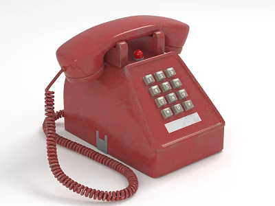 Red Retro Landline Phone Classic Digital Communication Device With Vintage Design And Coiled Cord 3d model