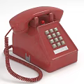 Red Retro Landline Phone Classic Digital Communication Device With Vintage Design And Coiled Cord
