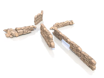 Multiple Broken Stone Wall Segments Displayed as 3D Rendered Fragments in Different Positions 3d model