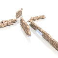 Multiple Broken Stone Wall Segments Displayed as 3D Rendered Fragments in Different Positions 3d model