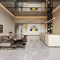 Modern Reception Lobby Design With Sofa Artwork Lighting And Marble Floor 3d model
