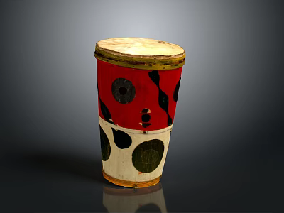 Homemade Traditional Snacks In Red White Black Patterned Cylindrical Container With Yellow Rim 3d model