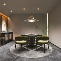 Modern Hotel Mahjong Room With Round Table Green Chairs Pendant Lighting And Decorative Painting