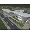 Modern Museum Building With Curved Roof Glass Facade And Urban Landscape