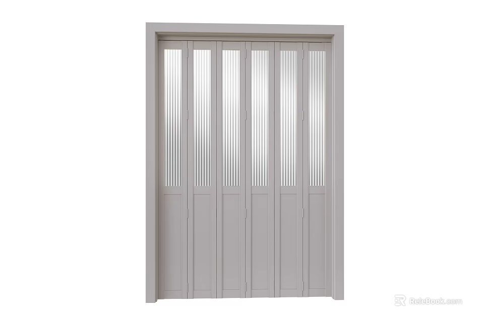 Modern Gray Sliding Door With Vertical Glass Panels For Home Interior 3d model 