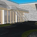 Garden Landscape Design Featuring Lush Green Plants Curved Water Pool Modern Building And Natural Rocks