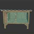 Wooden Chicken Coop With Metal Mesh Doors And Corrugated Roof On Dark Background