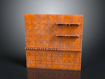 Modern Orange Wooden Perforated Furniture With Multiple Shelves And Holes 3d model