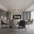 Modern Living Dining Room Interior With Circular Pendant Lights Grey Sofas And Marble Coffee Table 3d model