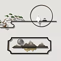 Modern Chinese Wall Lamp With Circular Frame Rectangular Decor Bonsai Tree Mountain Moon 3d model