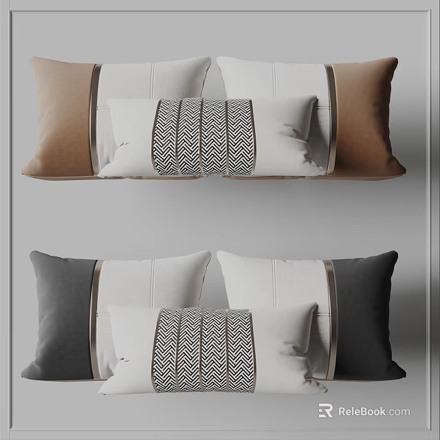 Modern Decorative Pillows in Beige Brown Gray Black with Geometric Woven Patterns 3d model 