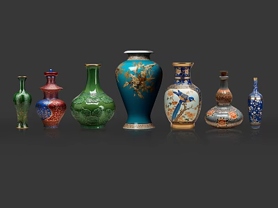 Artistic Ceramic Vessels With Various Colors Intricate Patterns And Diverse Shapes 3d model