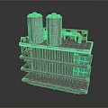 Industrial Metal Structure With Two Cylindrical Tanks And Multi Layer Platforms