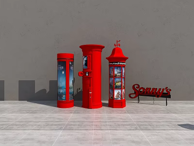 Public Urban Facilities Featuring Red Telephone Booths Information Kiosks And Sony Bench 3d model