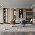 Modern Restaurant Interior Design With Dining Table Chairs And Illuminated Shelves Rug