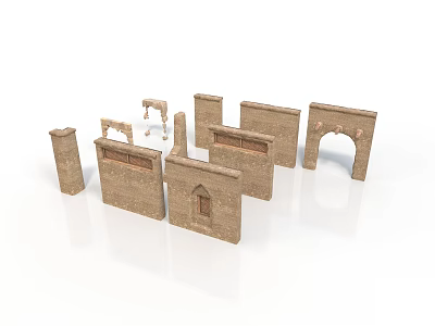 Scenic View Of Brown Brick Structures Including Archways And Window Shaped Bricks 3d model
