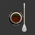 Stylish Red Drum Shaped Household Container With Silver Stand And Perforated Ladle