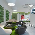Modern Beauty Hair Salon Interior With Stylish Sofas Coffee Tables And Green Walls